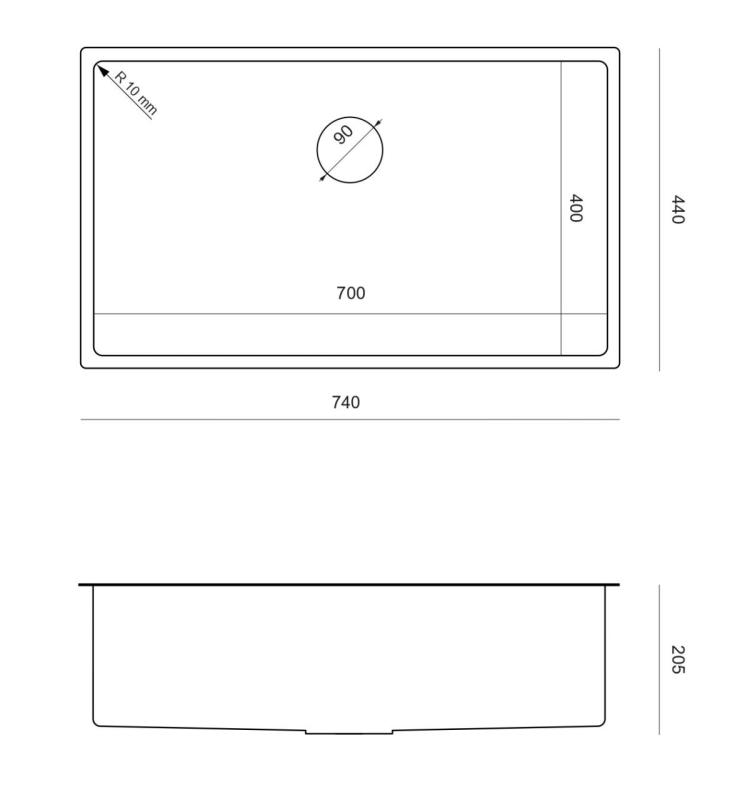 Aquadesign Zara Spoelbak Koper 74x44cm Onderbouw, Vlakinbouw en Opbouw met Koperen Plug - 1208969510