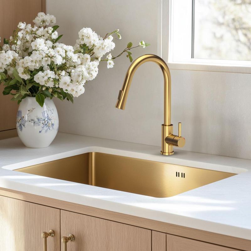 Aquadesign Zara Spoelbak Goud 54x44cm Onderbouw, Vlakinbouw en Opbouw met Gouden Plug - 1208969512