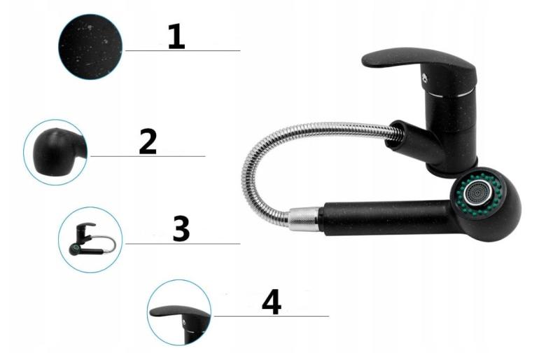 Graniteland Rhea Keukenmengkraan  Arduin hardsteen look met Uittrekbare Uitloop en Dubbel-Functie Handdouche 1208969536