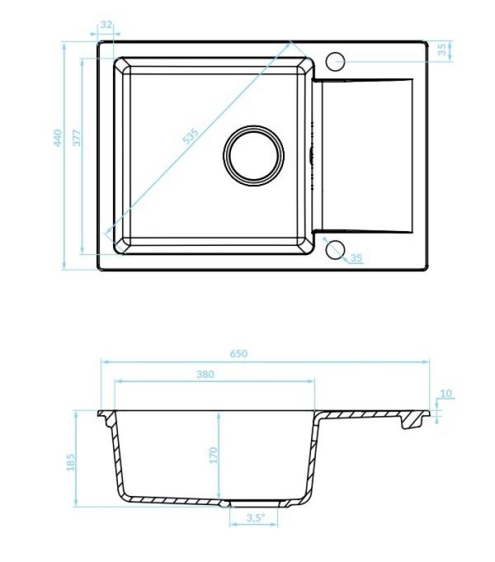 Aquadesign Kensley Set - Granieten Opbouw Spoelbak Grijs met kleine Afdruipgedeelte en Keukenkraan, 65 x 44 cm 1208970086