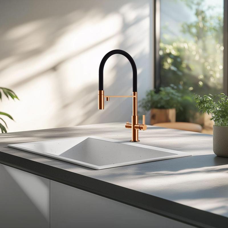 Ausmann Claridge 3-Weg Keukenmengkraan met Flexibele Uitloop en Gefilterd Water – Koper - 1208970503