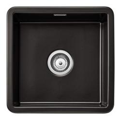Ausmann Ceramic Ember Keramische Mat Zwarte Vierkant  Spoelbak Opbouw en Onderbouw 40 x 40 cm met RVS plug 1208970507