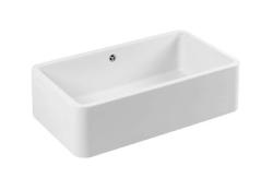 Ausmann Ceramic Mira Keramische Witte Spoelbak - Onderbouw en Tussenbouw 795 x 460 mm met RVS plug 1208970515