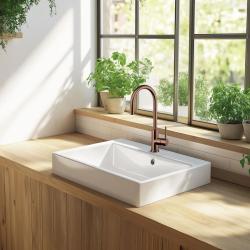 Ausmann Ceramic Frost Keramische Witte Spoelbak - Opbouw 660 x 506 mm met kraangatbank 1208970517