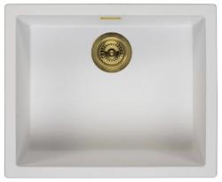 Witte Spoelbak 50x40 cm Onderbouw, Opbouw en Vlakinbouw met Gouden Plug 1208970532