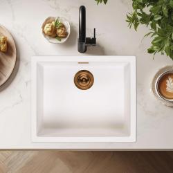 Witte Spoelbak 50x40 cm Onderbouw, Opbouw en Vlakinbouw met Koperen Plug 1208970533