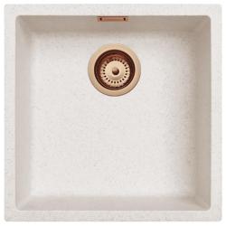 Zand Wit Creme Spoelbak 40x40 cm Onderbouw, Opbouw en Vlakinbouw met Koperen Plug 1208970543