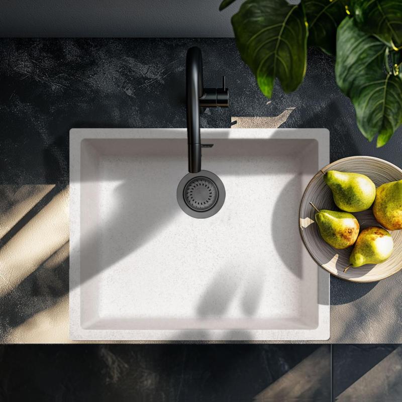 Zand Wit Creme Spoelbak 50x40 cm Onderbouw, Opbouw en Vlakinbouw met Gun metal Plug 1208970544