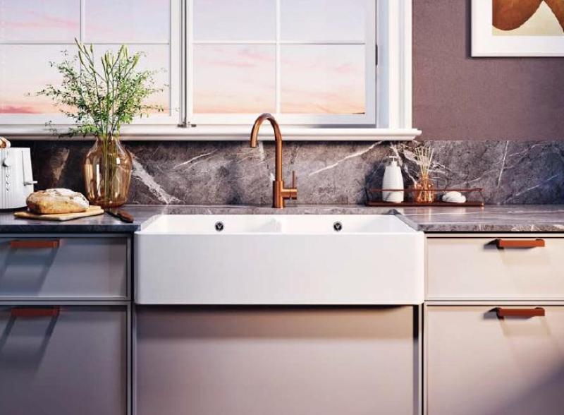 Ausmann Ceramic Mira Keramische Witte Dubbelle Spoelbak - Onderbouw en Tussenbouw 890 x 456 mm met RVS pluggen 1208970549