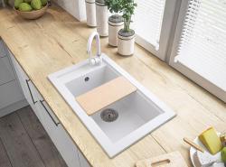 Graniteland Magra Granieten Witte Spoelbak opbouw 686 x 427 mm met kraangatbank en RVS Plug 1208970614