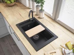 Graniteland Magra Granieten zwart arduin hardsteen Spoelbak opbouw 686x427 mm met kraangatbank en RVS Plug 1208970615