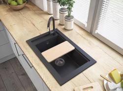 Graniteland Magra Granieten Zwart Spoelbak opbouw  686 x 427 mm met kraangatbank en RVS Plug 1208970616