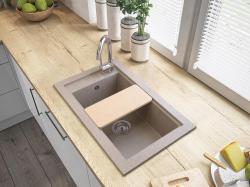 Graniteland Magra Granieten Grijs Spoelbak opbouw 686 x 427 mm met kraangatbank en RVS Plug 1208970618