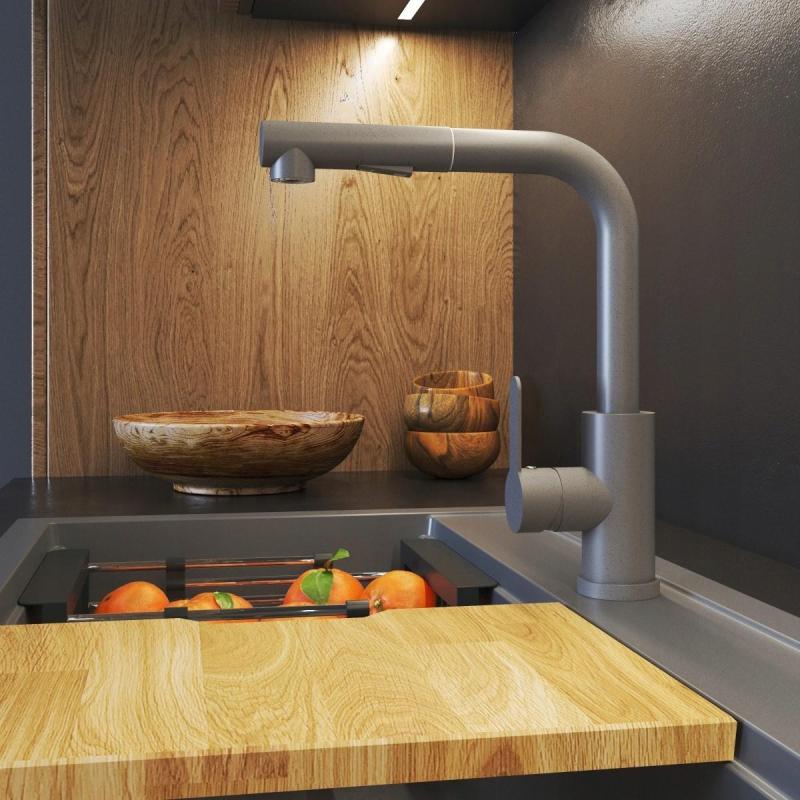 Graniteland Celeste Keukenmengkraan Grijs met Uittrekbare Uitloop en Dubbel-Functie Handdouche 1208970663