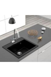 Dura Stretto Zwarte Quartz Spoelbak Opbouw 56x51 cm met RVS Plug en Kraangatbank  1208970690