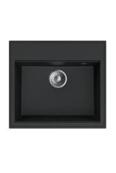 Dura Stretto Zwarte Quartz Spoelbak Opbouw 56x51 cm met RVS Plug en Kraangatbank  1208970690
