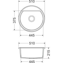 Dura Stretto Witte Quartz Ronde Spoelbak Opbouw 51 cm met RVS Plug en 1 Kraangat 1208970691