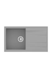 Dura Stretto Quartz Spoelbak Grijs Opbouw 86x50 cm met Afdruipgedeelte en RVS Plug Omkeerbaar 1208970695