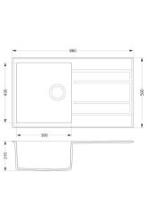 Dura Stretto Quartz Spoelbak Grijs Opbouw 86x50 cm met Afdruipgedeelte en RVS Plug Omkeerbaar 1208970695