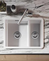 Ausmann Ceramic Ember Keramische Witte Anderhalve Spoelbak Opbouw en Onderbouw 535 x 400 mm met RVS pluggen 1208970735