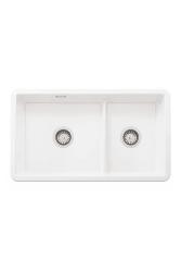 Ausmann Ceramic Ember Keramische Witte Anderhalve Spoelbak Opbouw en Onderbouw 733 x 401 mm met RVS pluggen 1208970737