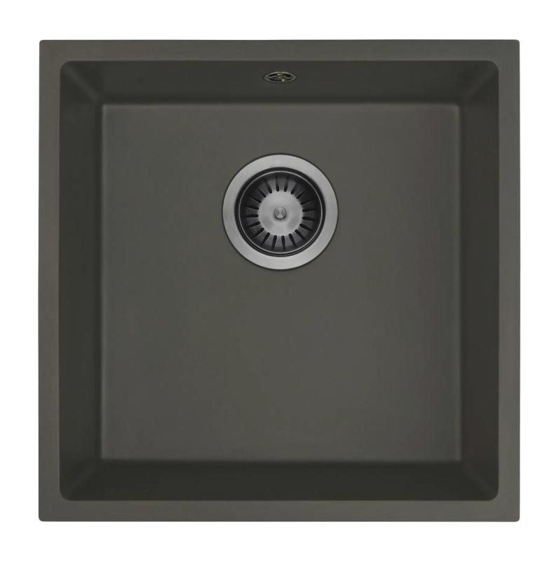 GraniteMy Universal Granieten Grijs, donker Spoelbak 40x40 cm Opbouw, Onderbouw en Vlakinbouw met Gun metal Plug 1208970746