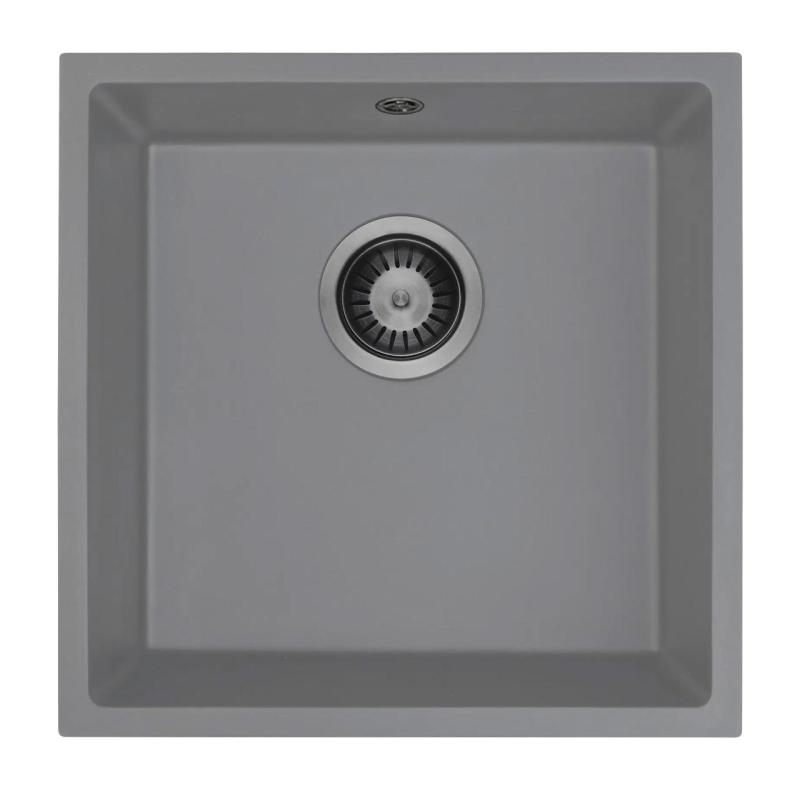 GraniteMy Universal Granieten Grijs Spoelbak 40x40 cm Opbouw, Onderbouw en Vlakinbouw met Gun metal Plug 1208970750
