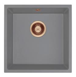 GraniteMy Universal Granieten Grijs Spoelbak 40x40 cm Opbouw, Onderbouw en Vlakinbouw met Koperen Plug 1208970753