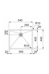 Franke Bolero Plus New R10 B2X 210-50-40 RVS Spoelbak Vlakinbouw,  onderbouw en opbouw 50x40 cm 127.0728.977