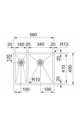Franke Bolero Plus New R10 B2X 260-34-16 BR 1,5 Anderhalve RVS Spoelbak Vlakinbouw, onderbouw en opbouw  56x45 cm 127.0733.338