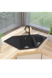 Graniteland Amiata Granieten Zwart Hoekspoelbak opbouw 965x496mm met RVS Plug 1208971120