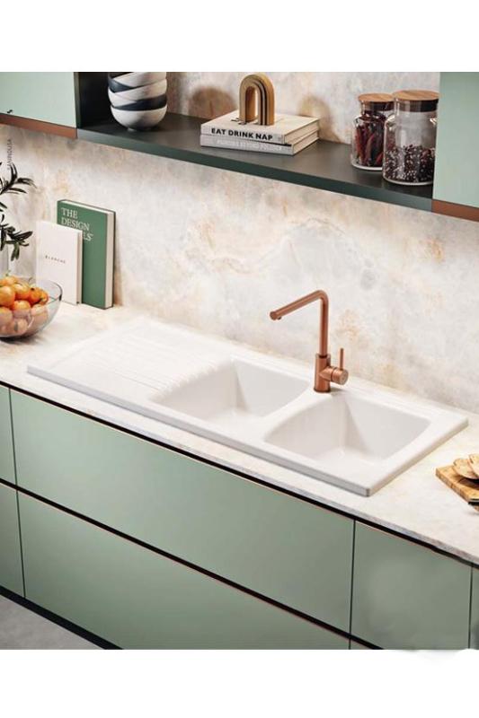 Ausmann Ceramic Crest Dubbele Keramische Witte Spoelbak met Afdruipgedeelte 1205 x 500 mm  1208971132