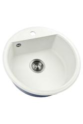 GraniteMy Bremen ronde granieten spoelbak 43 cm wit opbouw en onderbouw met kraangatbank met gun metal plug 1208971220