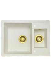 GraniteMy Smart extra ondiepe 1,5 granieten opbouw witte spoelbak 58x44cm met gouden plug 1208971224