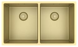 Pure.Sink Prestige Dubbele Gouden spoelbak 70x40 cm 10mm radius onderbouw, vlakbouw en opbouw PPG343440-60