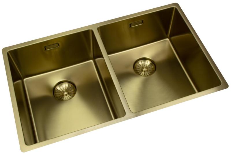 Pure.Sink Prestige Dubbele Gouden spoelbak 70x40 cm 10mm radius onderbouw, vlakbouw en opbouw PPG343440-60