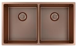Pure.Sink Prestige Dubbele Koperen spoelbak 70x40cm 10mm radius onderbouw, vlakbouw en opbouw PPG343440-62