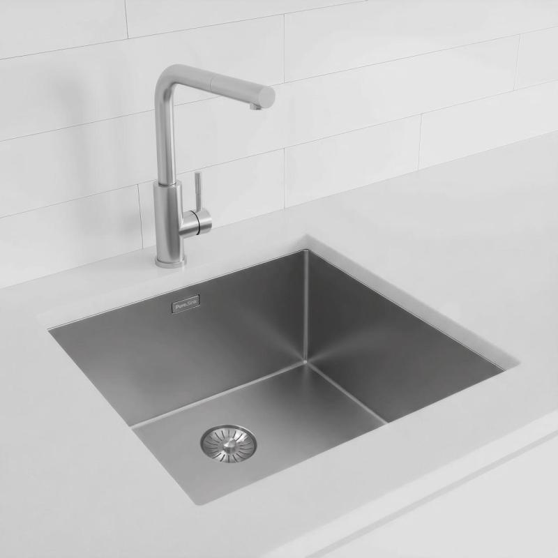 Pure.Sink Exclusivo RVS spoelbak 45x40 cm 10mm radius onderbouw, vlakbouw en opbouw PEX4540-02