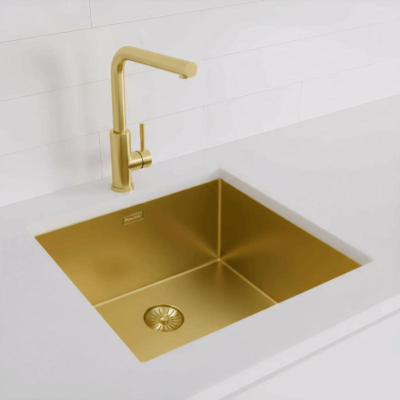 Pure.Sink Exclusivo Gouden spoelbak 45x40 cm 10mm radius onderbouw, vlakbouw en opbouw PEX4540-60