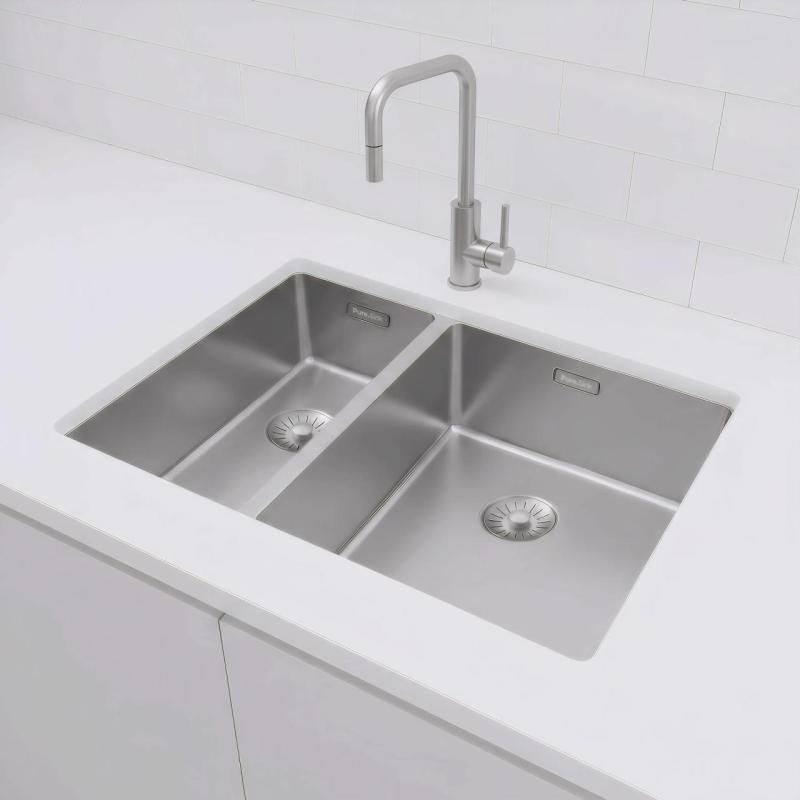 Pure.Sink Exclusivo RVS 1,5 anderhalve spoelbak 18+34 cm  10mm radius PEX183440-02