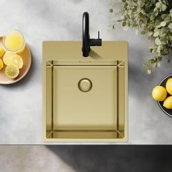 Pure.Sink Exclusivo Gouden spoelbak 44x52 cm Tapwing met kraangatbank 10mm radius  PEX4040T-60