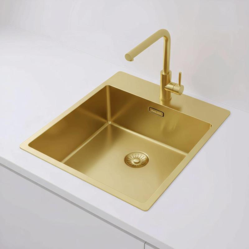 Pure.Sink Exclusivo Gouden spoelbak 44x52 cm Tapwing met kraangatbank 10mm radius  PEX4040T-60