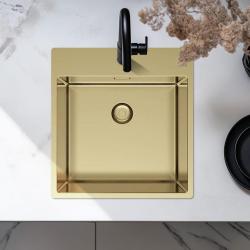 Pure.Sink Exclusivo Gouden spoelbak 49x52 cm Tapwing met kraangatbank 10mm radius PEX4540T-60