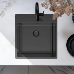 Pure.Sink Exclusivo Gun Metal spoelbak 49x52 cm Tapwing met kraangatbank 10mm radius PEX4540T-61