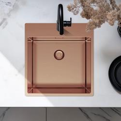 Pure.Sink Exclusivo Koperen spoelbak 49x52 cm Tapwing met kraangatbank 10mm radius PEX4540T-62