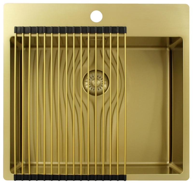 Pure.Sink Exclusivo Gouden spoelbak 54x52 cm Tapwing met kraangatbank 10mm radius PEX5040T-60