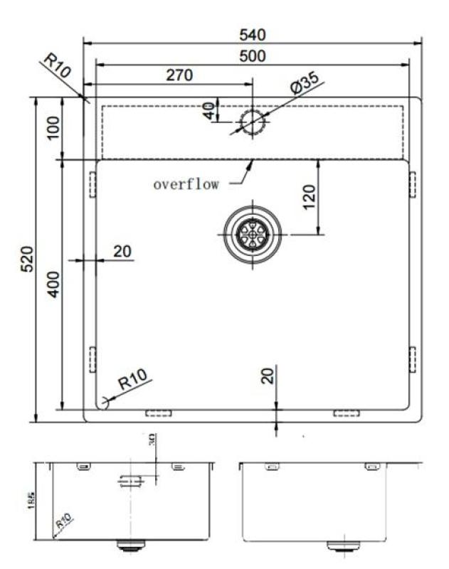 Pure.Sink Exclusivo Gun Metal spoelbak 54x52 cm Tapwing met kraangatbank 10mm radius  PEX5040T-61