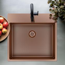 Pure.Sink Exclusivo Koperen spoelbak 54x52 cm Tapwing met kraangatbank 10mm radius PEX5040T-62