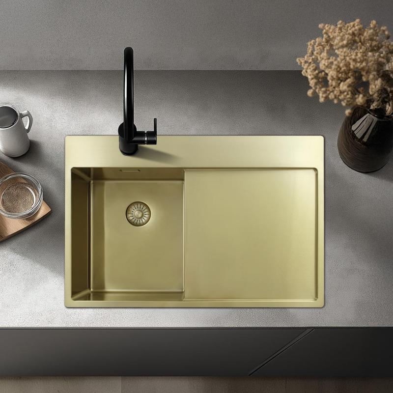 Pure.Sink Exclusivo Gouden kleine spoelbak met afdruipgedeelt 78x52 cm Tapwing links PEX3478LT-60