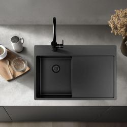 Pure.Sink Exclusivo Gun Metal kleine spoelbak met afdruipgedeelte 78x52 cm Tapwing links PEX3478LT-61